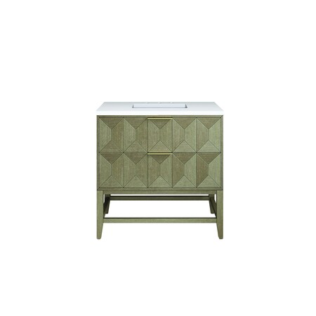 James Martin Vanities Emmeline 36in Single Vanity, Pebble Oak w/ 3 CM White Zeus Top D100-V36-PBO-3WZ